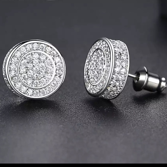 Silver round bling icy flashy hip hop earrings